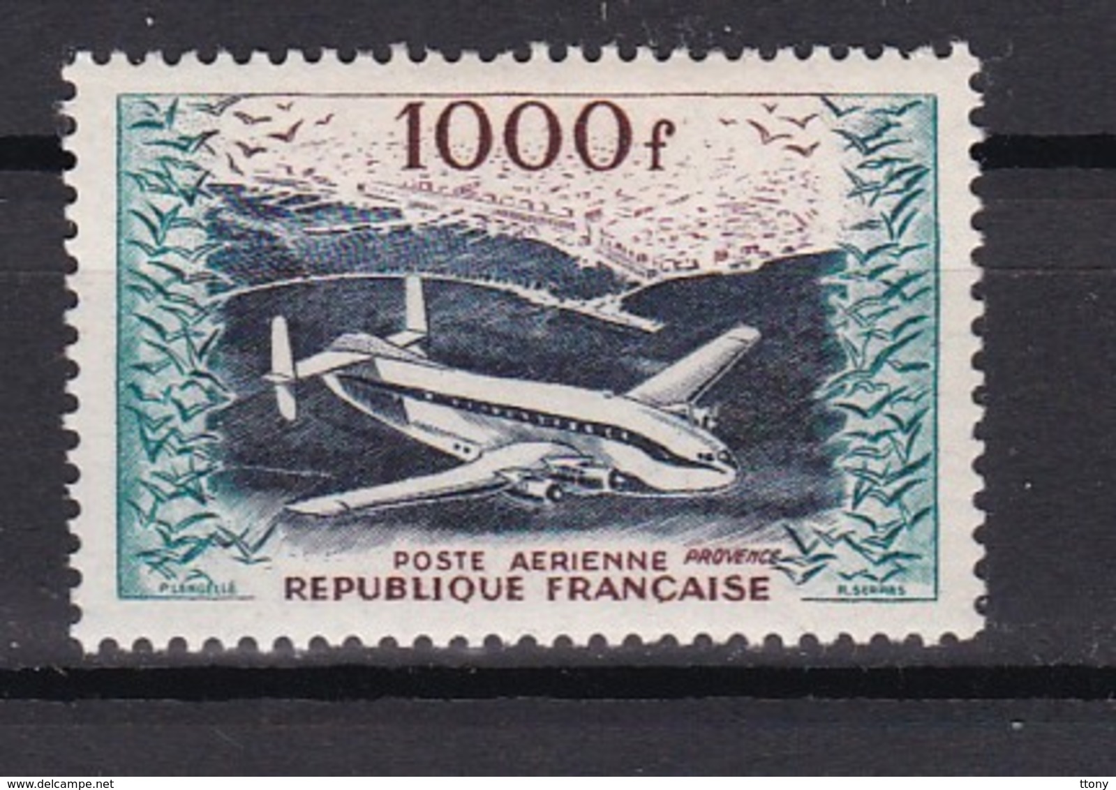 Un Timbre N° 33   1000f  + Bréguet "provence" Vue Aerienne D'Alger  Avec Une  Lègére Trace Sur La Gomme - 1927-1959 Nuovi