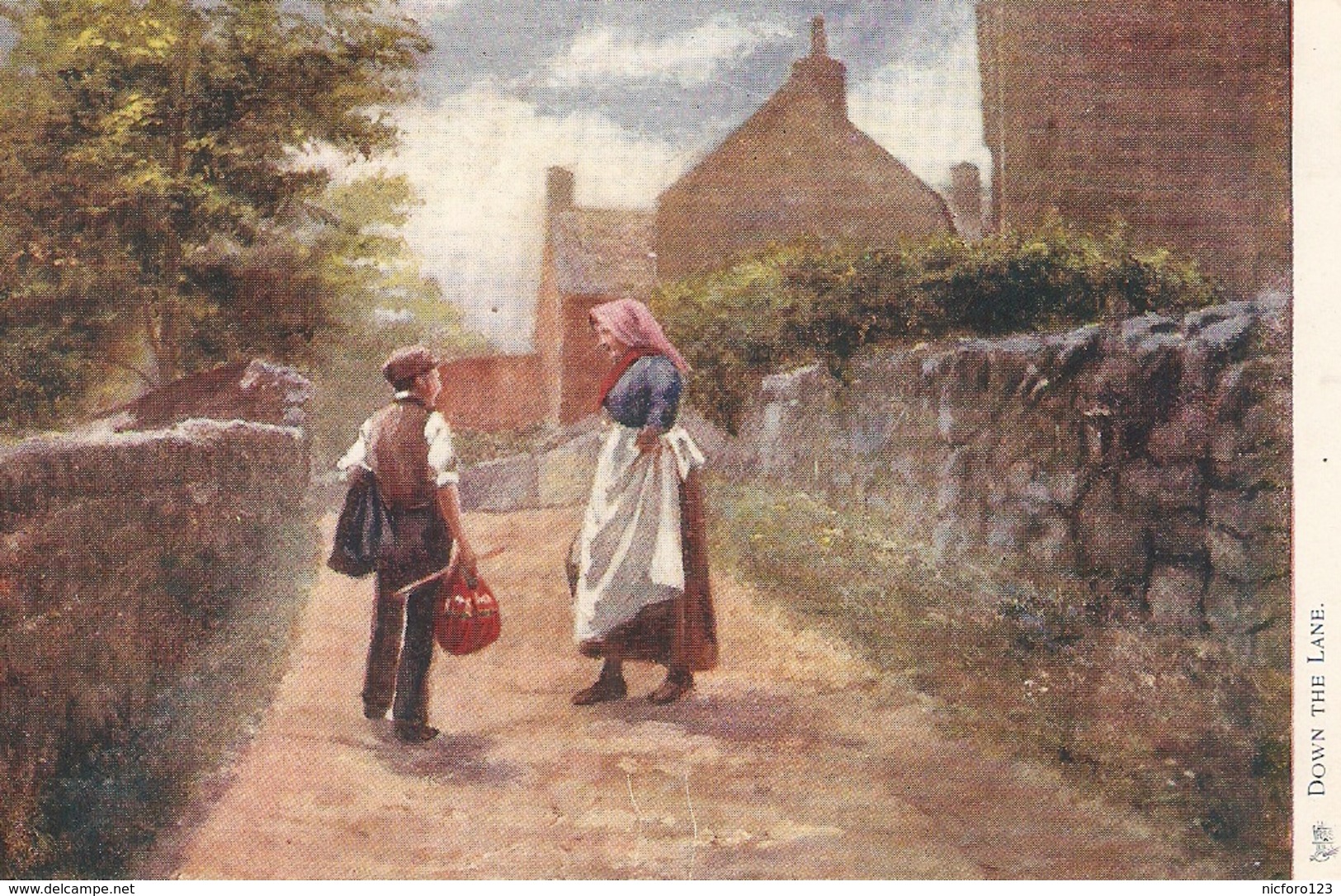 "Couple. Down The Lane" Tuck Oilette Country Life Ser. PC # 755 - Tuck, Raphael