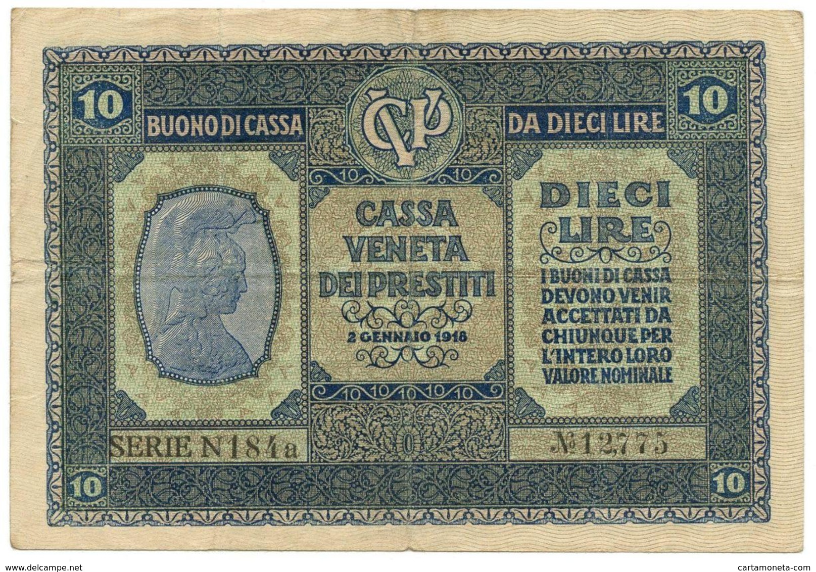 10 LIRE CASSA VENETA DEI PRESTITI BUONO DI CASSA 02/01/1918 BB/BB+ - Austrian Occupation Of Venezia