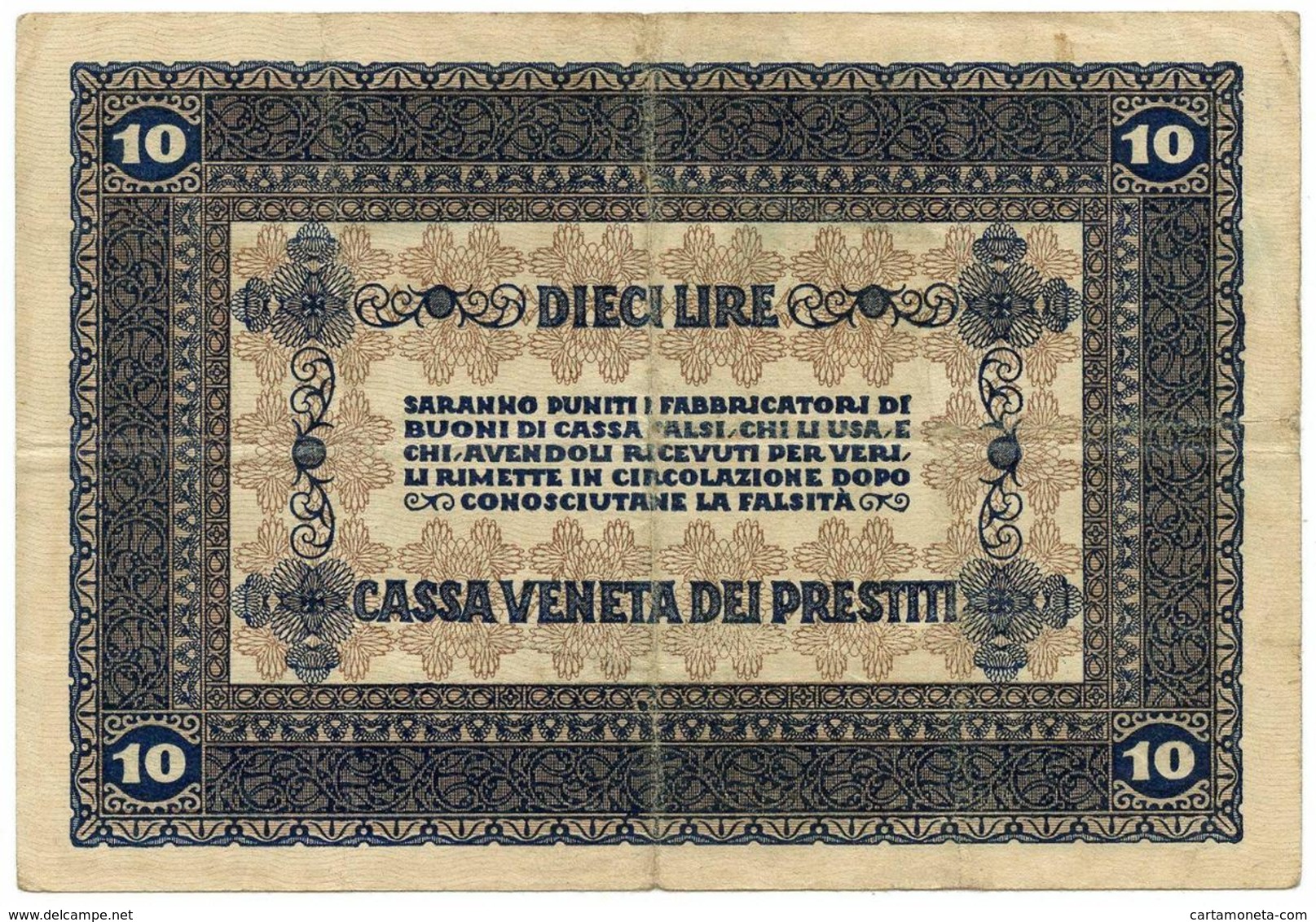 10 LIRE CASSA VENETA DEI PRESTITI BUONO DI CASSA 02/01/1918 BB/BB+ - Austrian Occupation Of Venezia