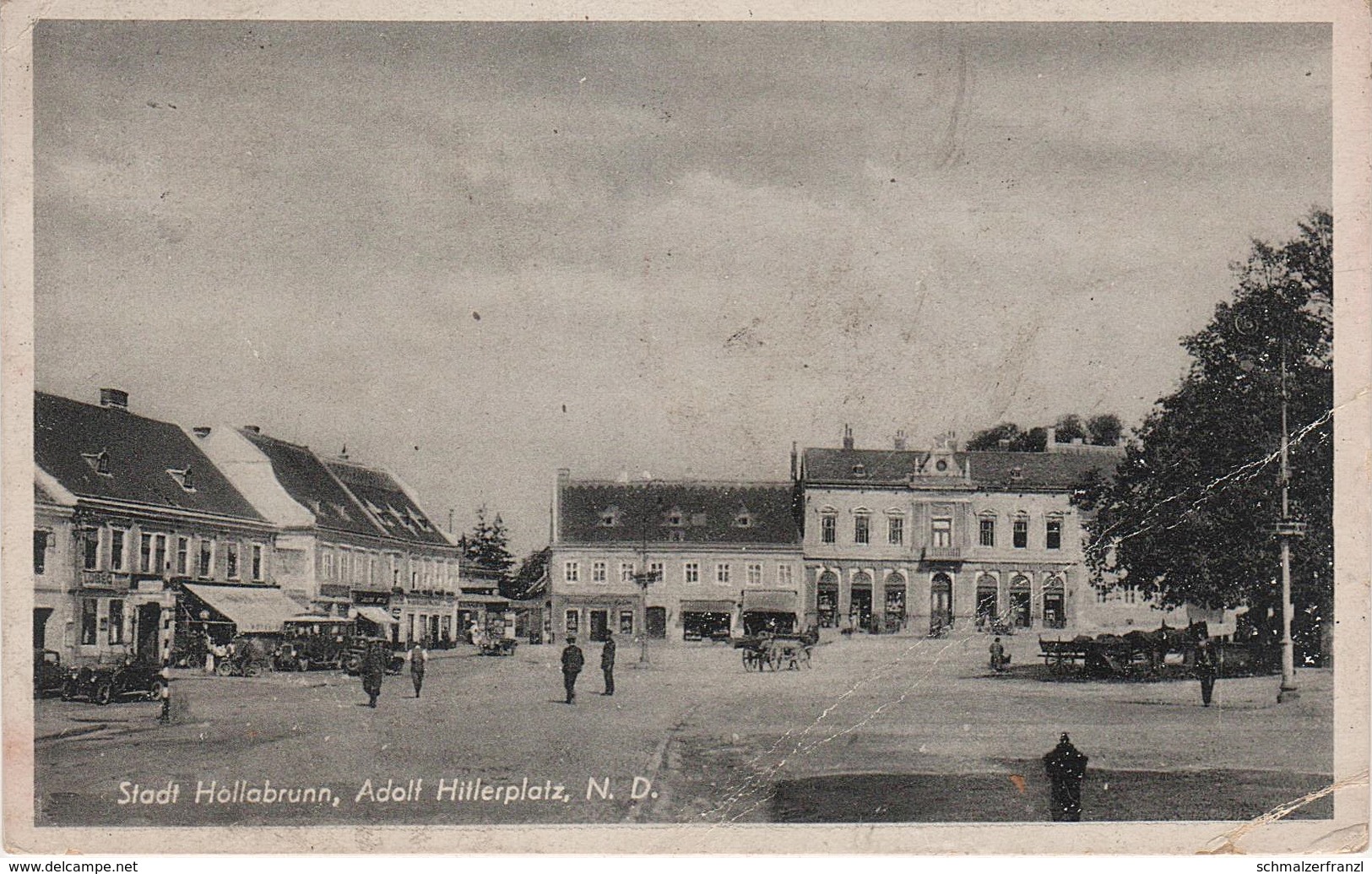 AK Hollabrunn Adolf Hitler Platz Gasthof Eggendorf Enzersdorf Pulkau Laa Thaya Maissau Retz Stempel NÖ Niederösterreich - Hollabrunn