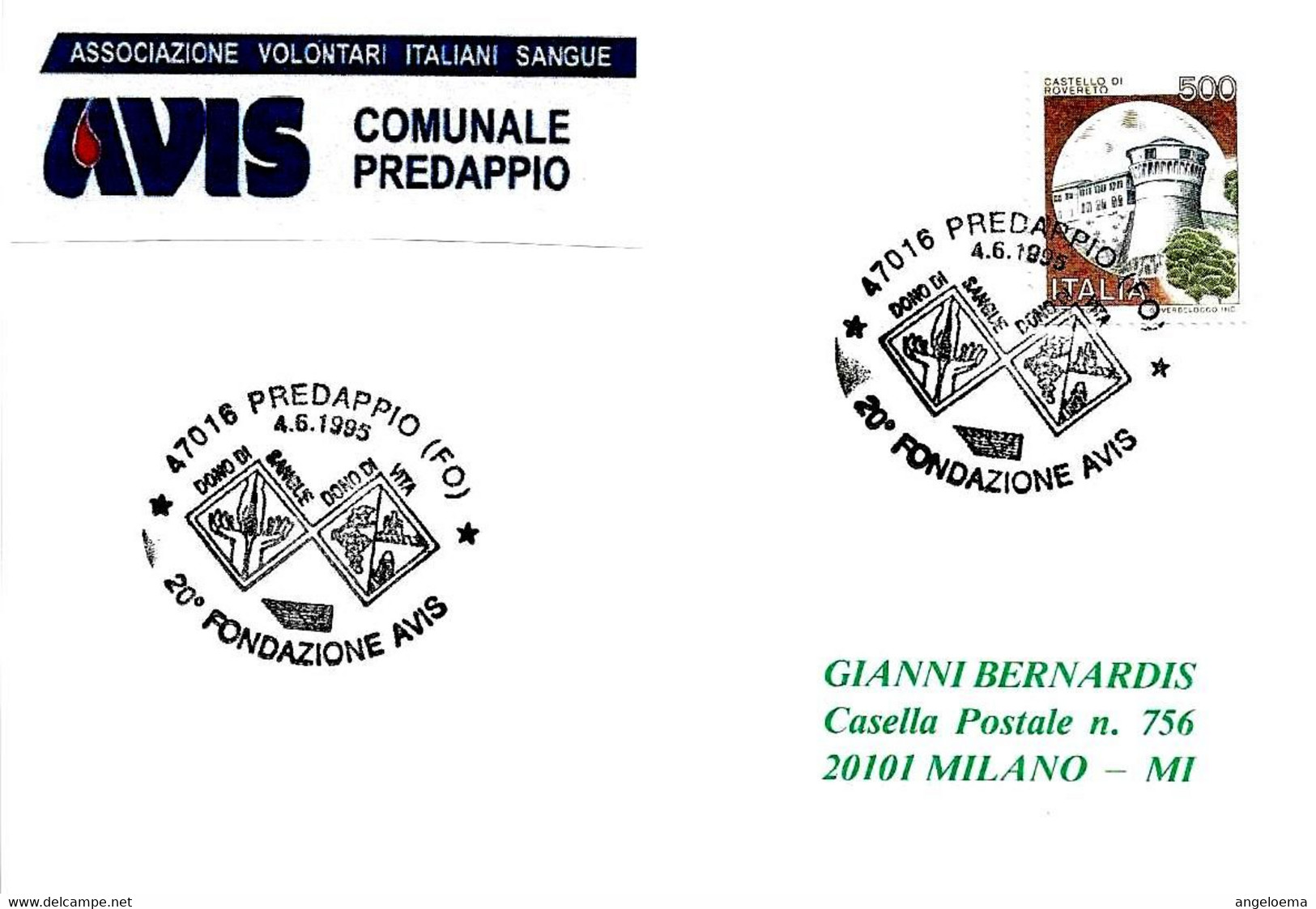 ITALIA - 1995 PREDAPPIO (FO) 20° Anniv. AVIS Donatori Sangue - 1743 - Altri & Non Classificati