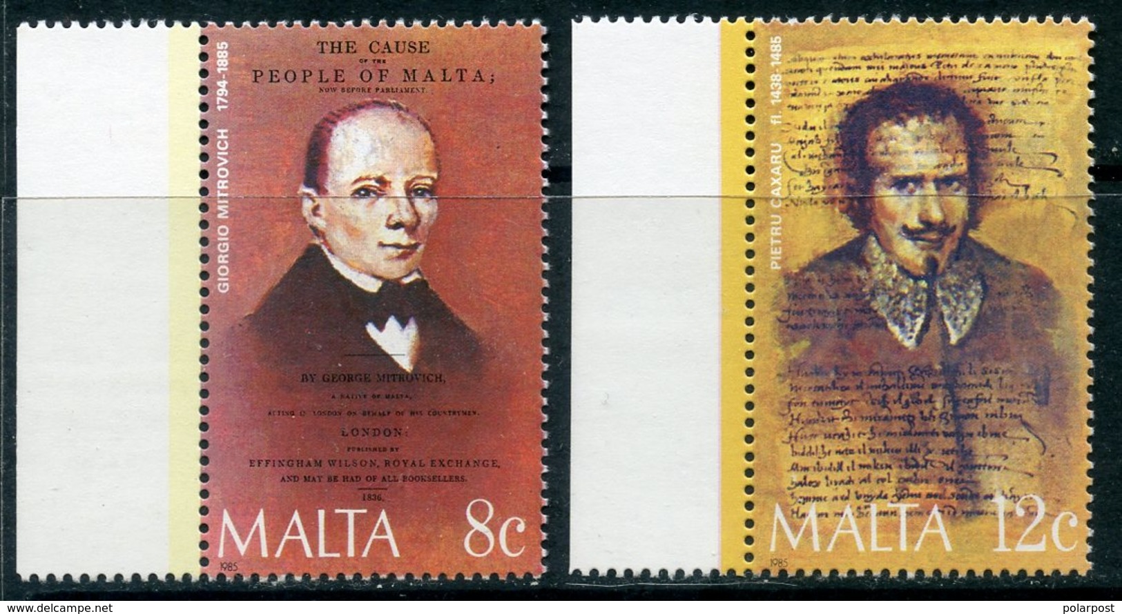 Malta 1985 734-735 Maltese Personalities. Giorgio Mitrovich. Peter Caxaru - Malta