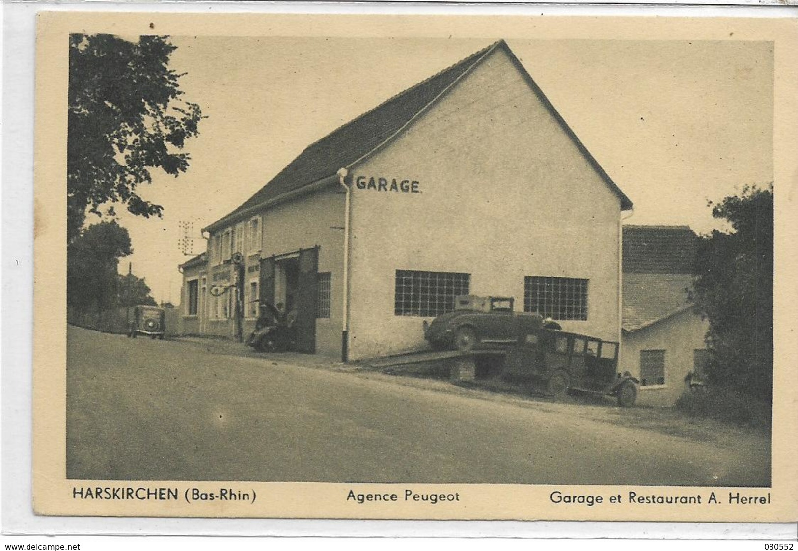 67 HARSKIRCHEN . Agence Peugeot , Garage Et Rest A Herrel , édit : Photo Gerner Sarreguemines , Années 30 , état Extra - Autres & Non Classés