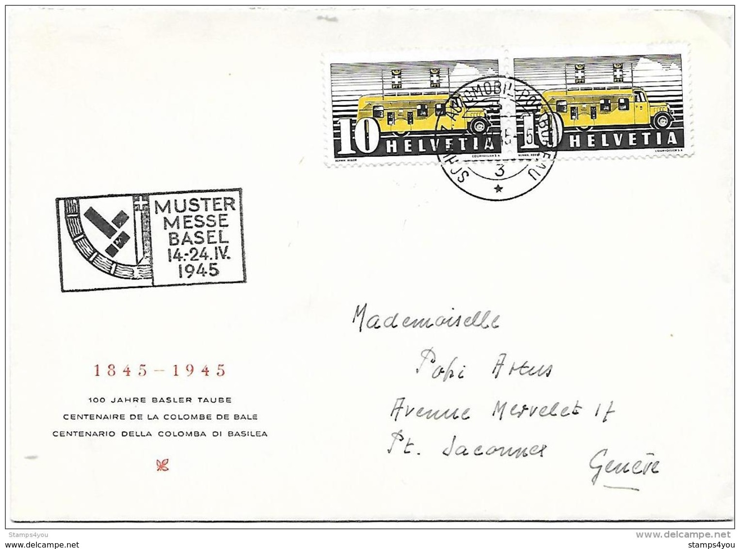 123 -  30 -  Enveloppe Avec Oblit Spéciale "Mustermesse Basel 1945" - Marcophilie