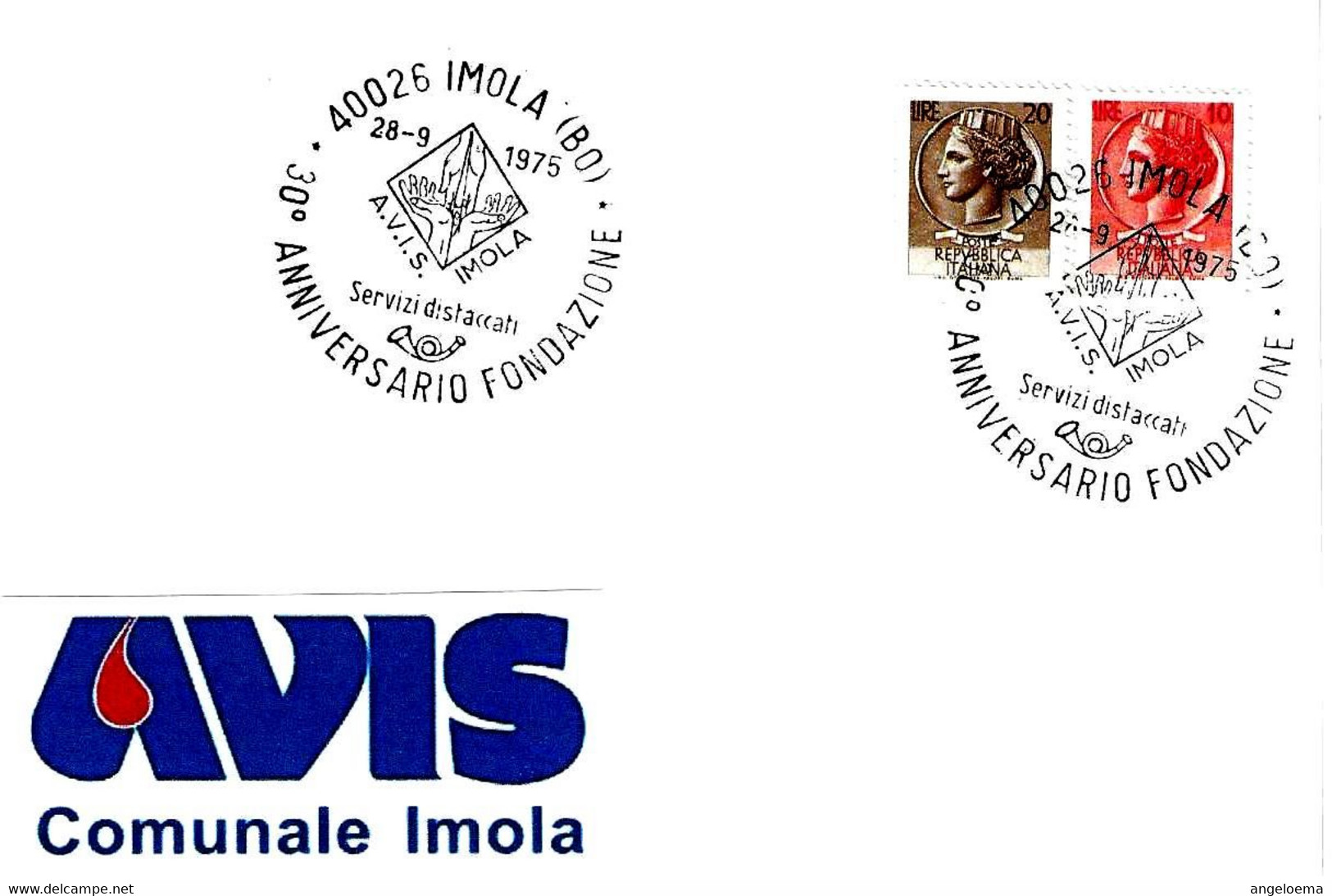 ITALIA ITALY - 1975 IMOLA (BO) 30° Fondazione Donatori Sangue AVIS - 1756 - Altri & Non Classificati