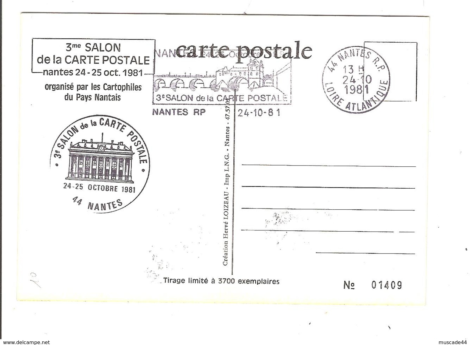 3 EME SALON DE LA CARTE POSTALE - NANTES 24 ET 25 OCTOBRE 1981 - Bolsas Y Salón Para Coleccionistas