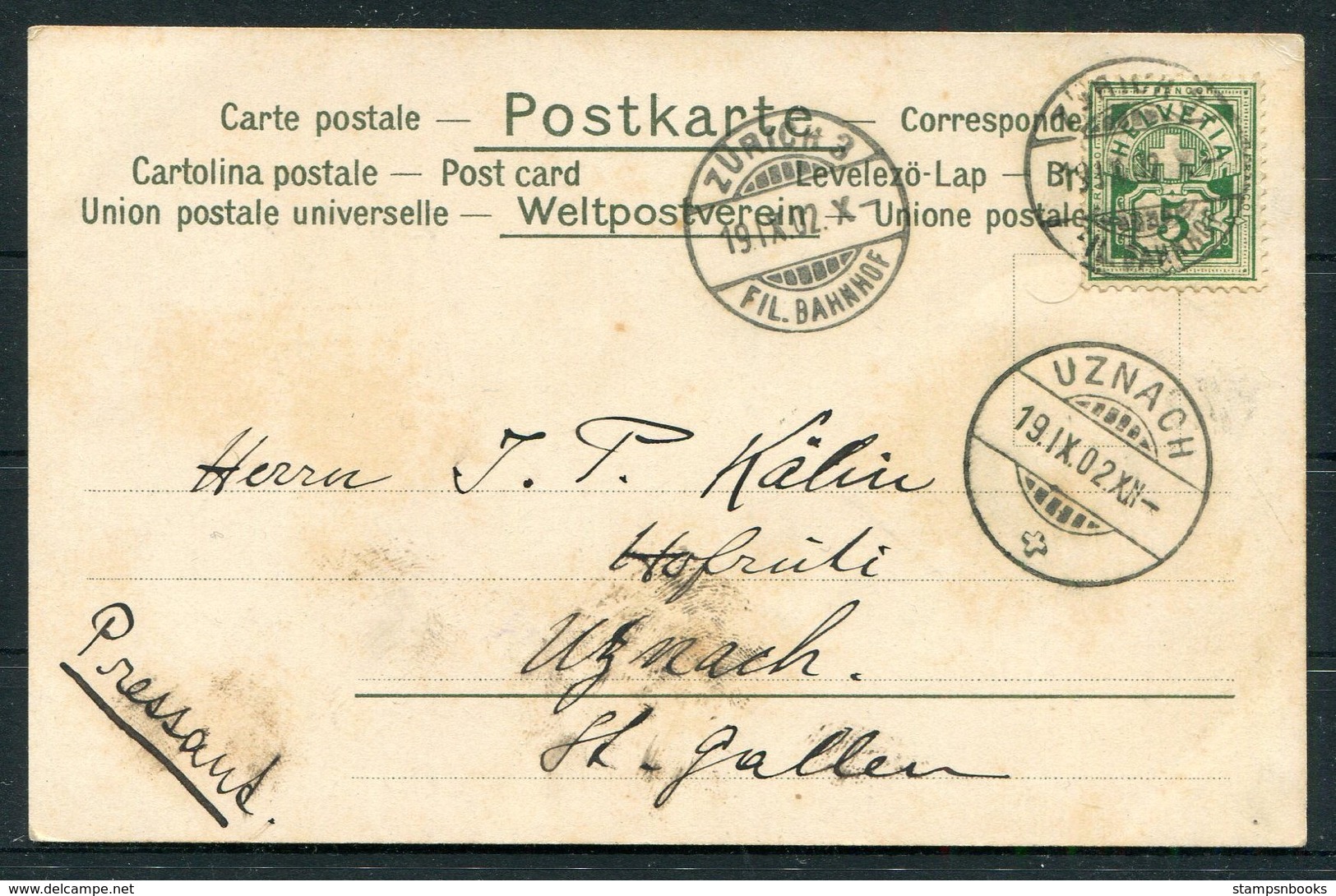 1902 Switzerland Beauty Glamour Love Heart Postcard Zurich Fil. Bahnhof - Uznach - Cartas & Documentos