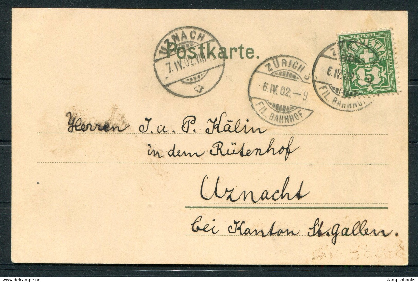 1902 Switzerland Romance Litho Postcard Zurich Fil. Bahnhof - Uznach - Cartas & Documentos