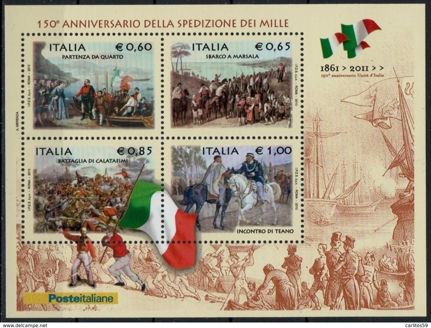 Italia - Repubblica 2010 "150º Anniversario Della Spedizione Dei Mille" Nuovo In Foglietto - Blocchi & Foglietti