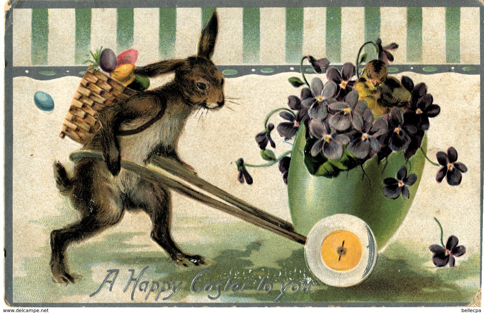 Cpa Fantaisie A Happy Easter To You Gaufrée Lapin-Oeufs-Fleurs - Ostern