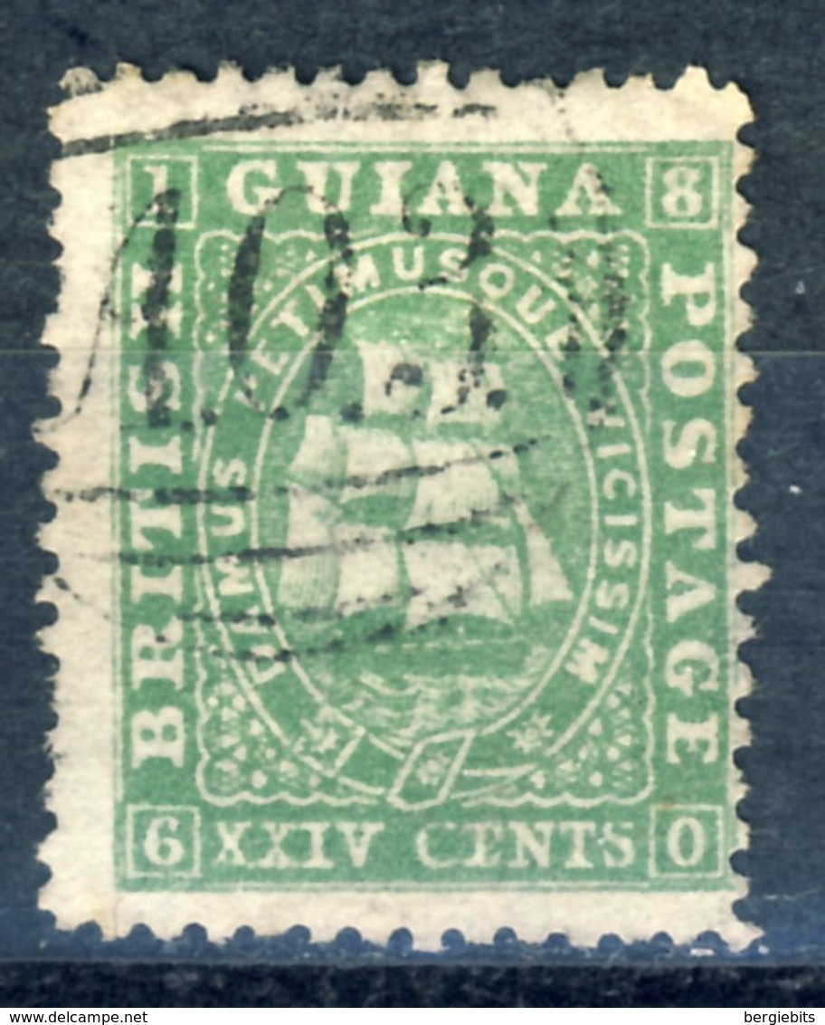 1860-75 British Guiana VF Used 24 Cent Classic Stamp "Tall Ships" YT # 19 - British Guiana (...-1966)