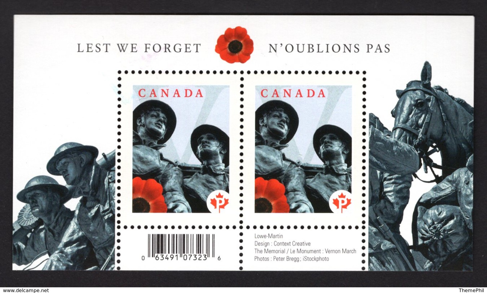 Canada 2009 R Blok WWI World War Lest We Forget Poppy Flowers Soldiers Horses Animals Great War Weltkrieg Guerre Geurra - Militaria