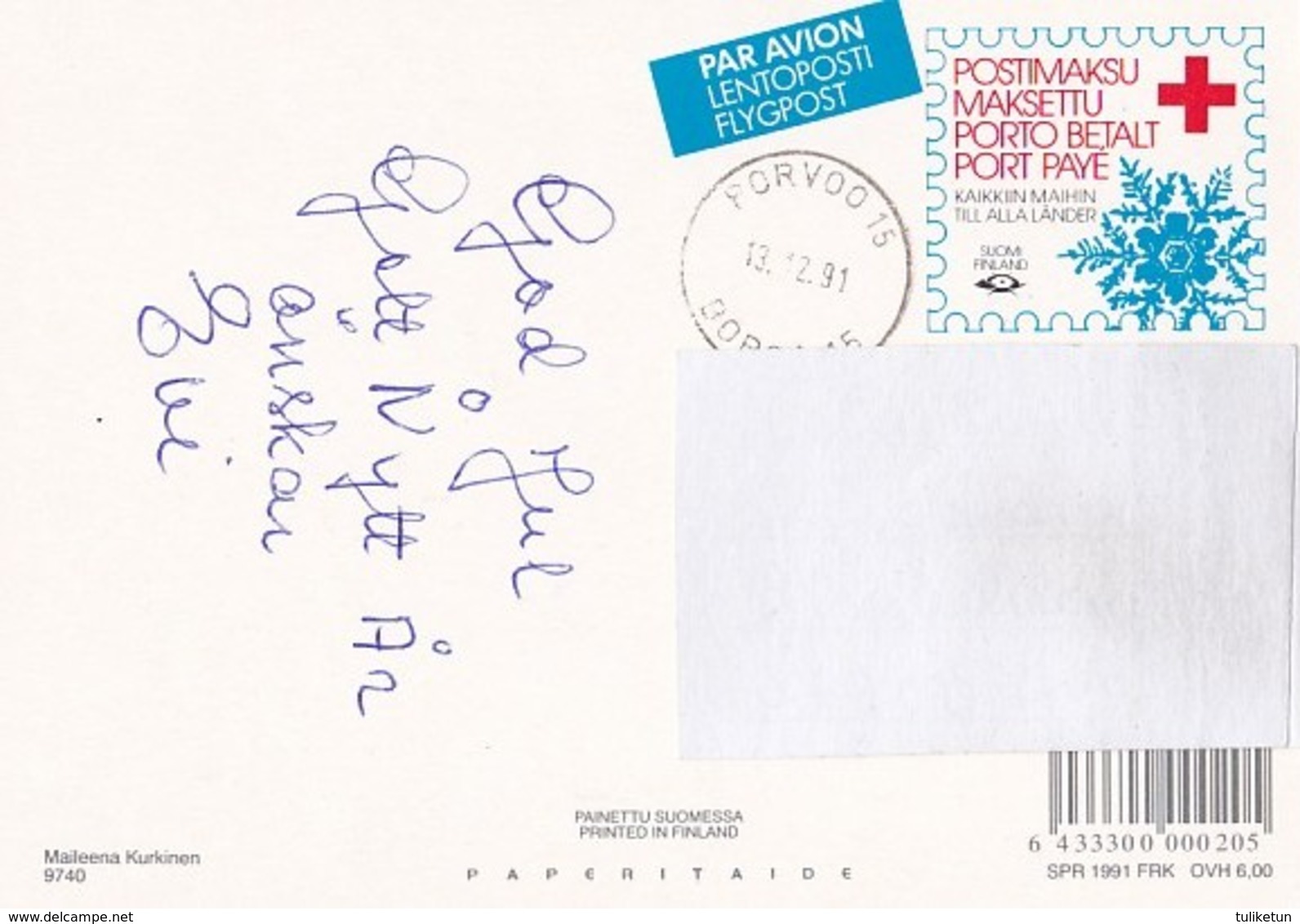 Postal Stationery - Rabbit & Fox Riding On Wolf - Red Cross 1991 - Suomi Finland - Postage Paid - Interi Postali