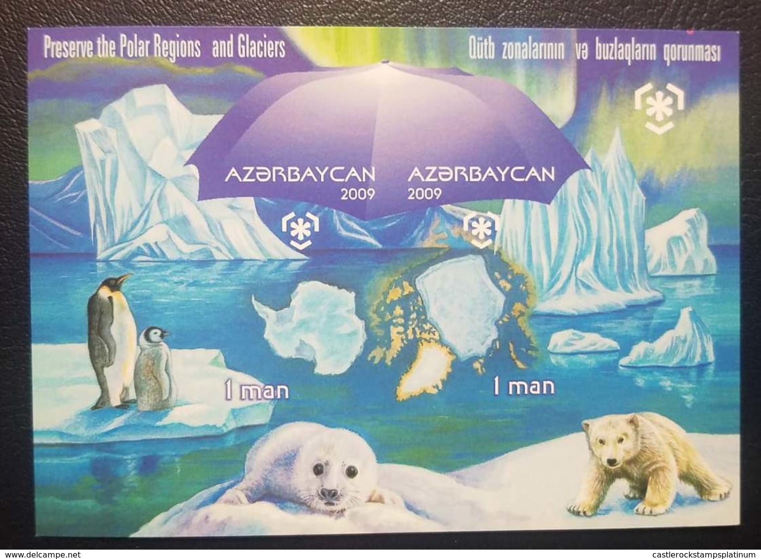 O) 2009 AZERBAIJAN,PROOF,  PRESERVE THE POLAR REGIONS AND GLACIERS - PENGUIN. SEAL PAGO GROENLANDICUS - POLAR BEAR, MNH - Azerbaïjan