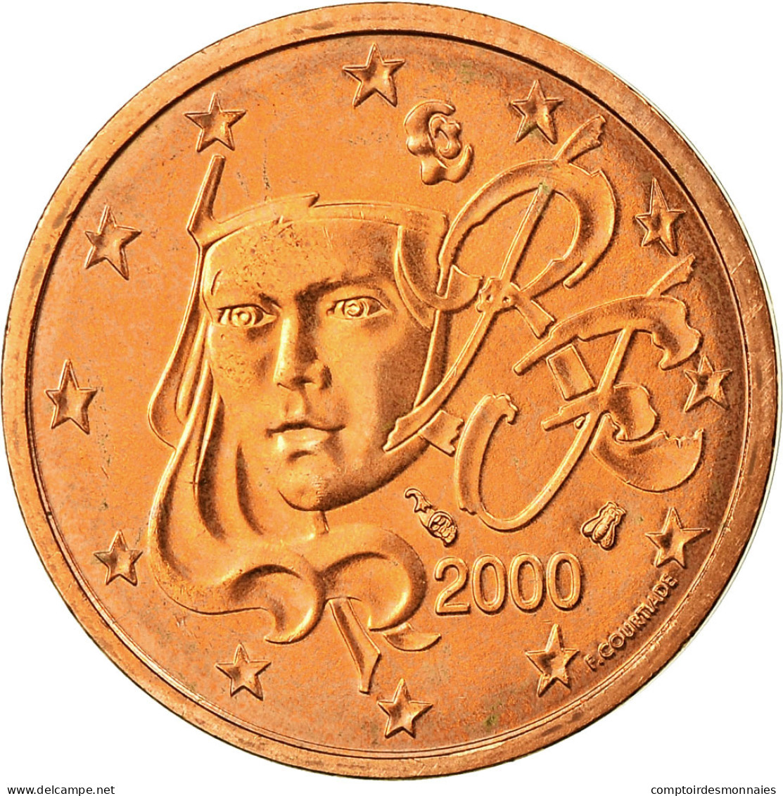 France, 2 Euro Cent, 2000, TTB, Copper Plated Steel, KM:1283 - France