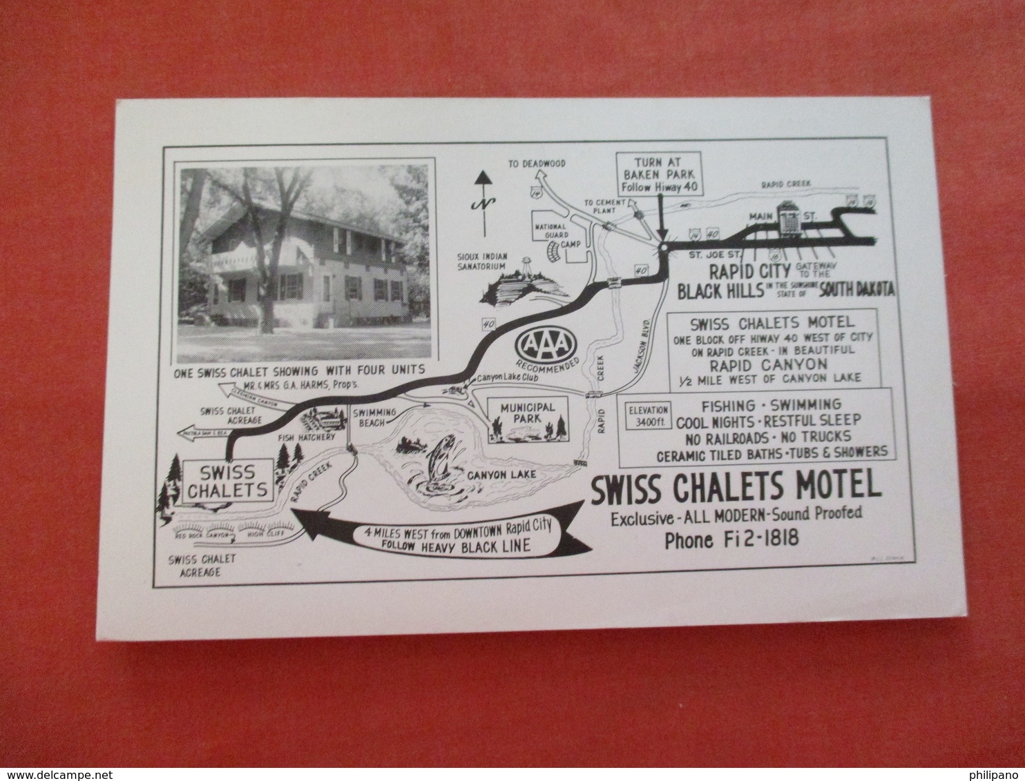 -Map-- Swiss Chalets Motel  South Dakota > Rapid City  >   Ref  3476 - Rapid City