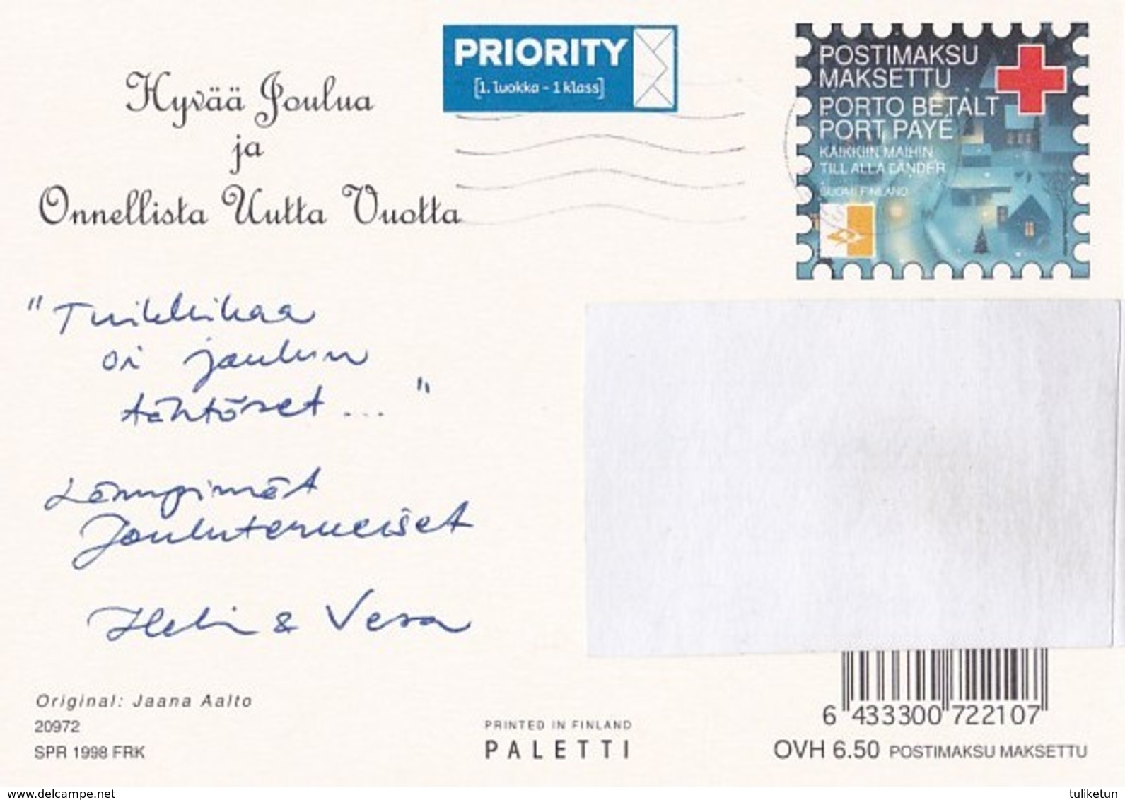 Postal Stationery - Candles Lighting - Red Cross 1998 - Suomi Finland - Postage Paid - Postal Stationery