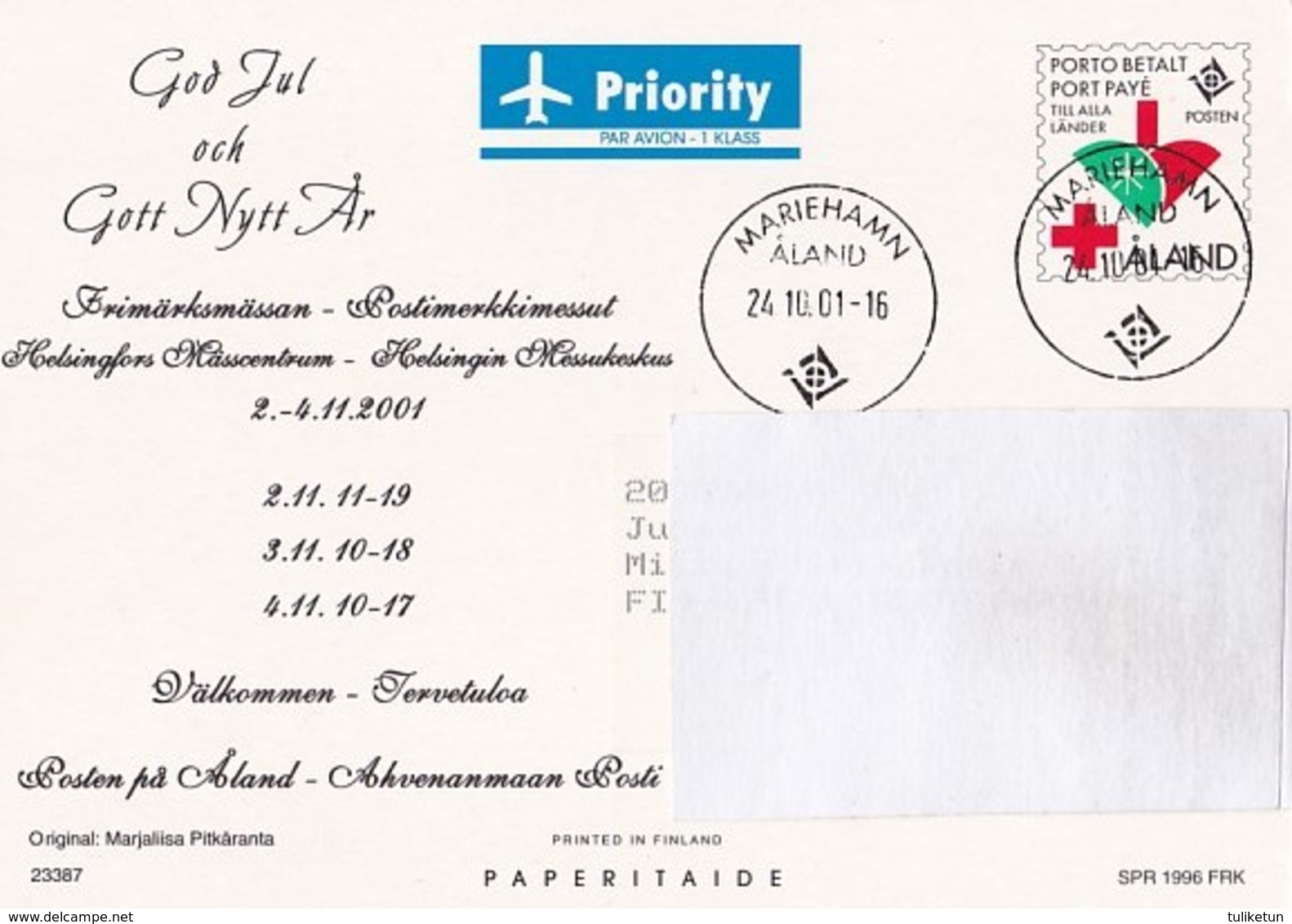 Postal Stationery - Birds - Bullfinches - Santa Claus Greeting The Elves - Red Cross 1996 - Suomi Finland - Postage Paid - Interi Postali