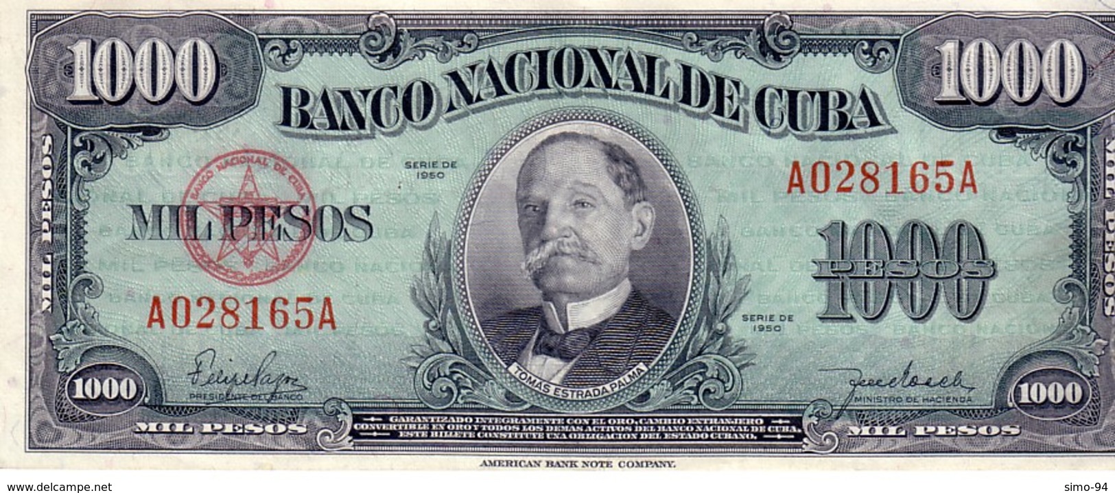 Cuba P.84 1000 Pesos 1950 Au++ - Cuba