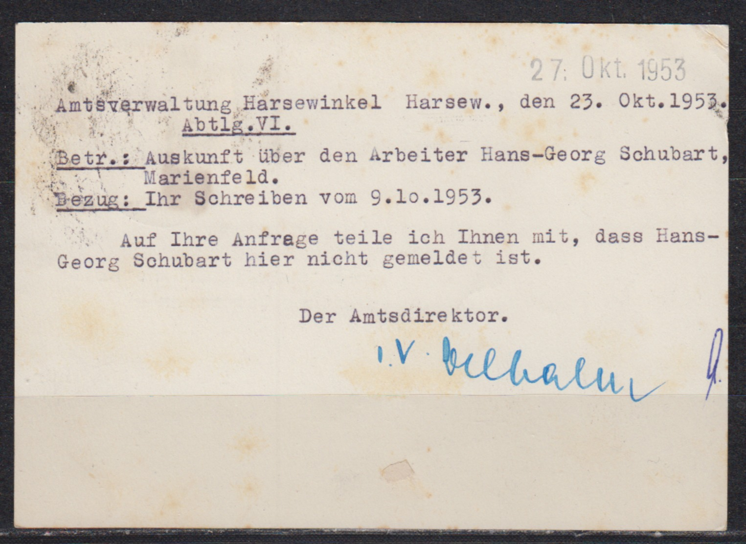 Bund Postkrieg MiNo. 165 Auf Karte Harsewinkel 1953 In Die DDR Mit Schwärzung - Lettres & Documents