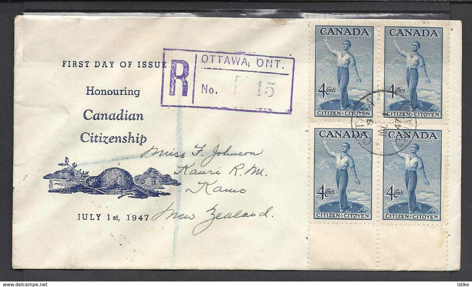 Canada, Registered FDC To New Zealand, Honouring The Citizenship,1947. - ....-1951