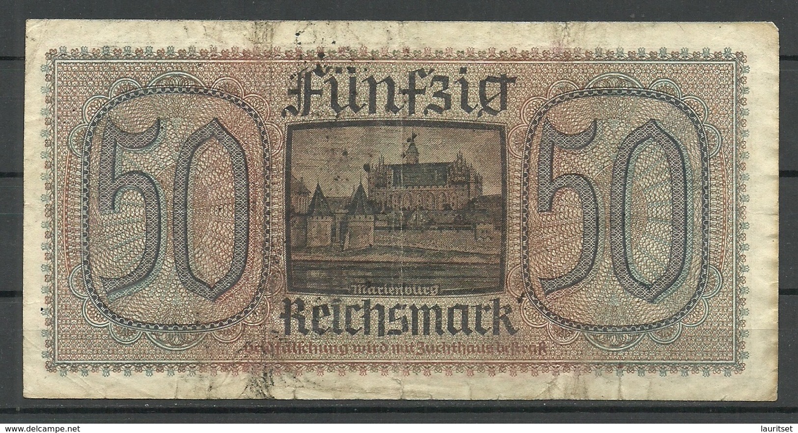 Germany WWII Occupation 1940-1945 Bank Note 50 Reichsmark, Seria B, Used - 2° Guerra Mondiale