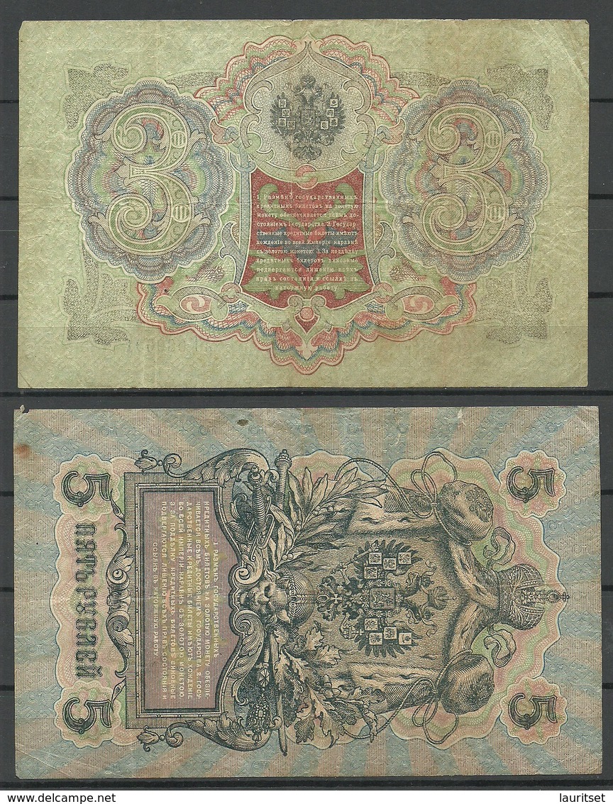 RUSSIA Russland 3 R.  1905 & 5 R. 1909 Bank Notes, Used - Russland