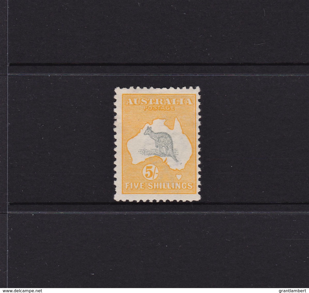 Australia 1913 Kangaroo 5/- Grey & Yellow 1st Wmk MH - Broken Tail Variety - Mint Stamps