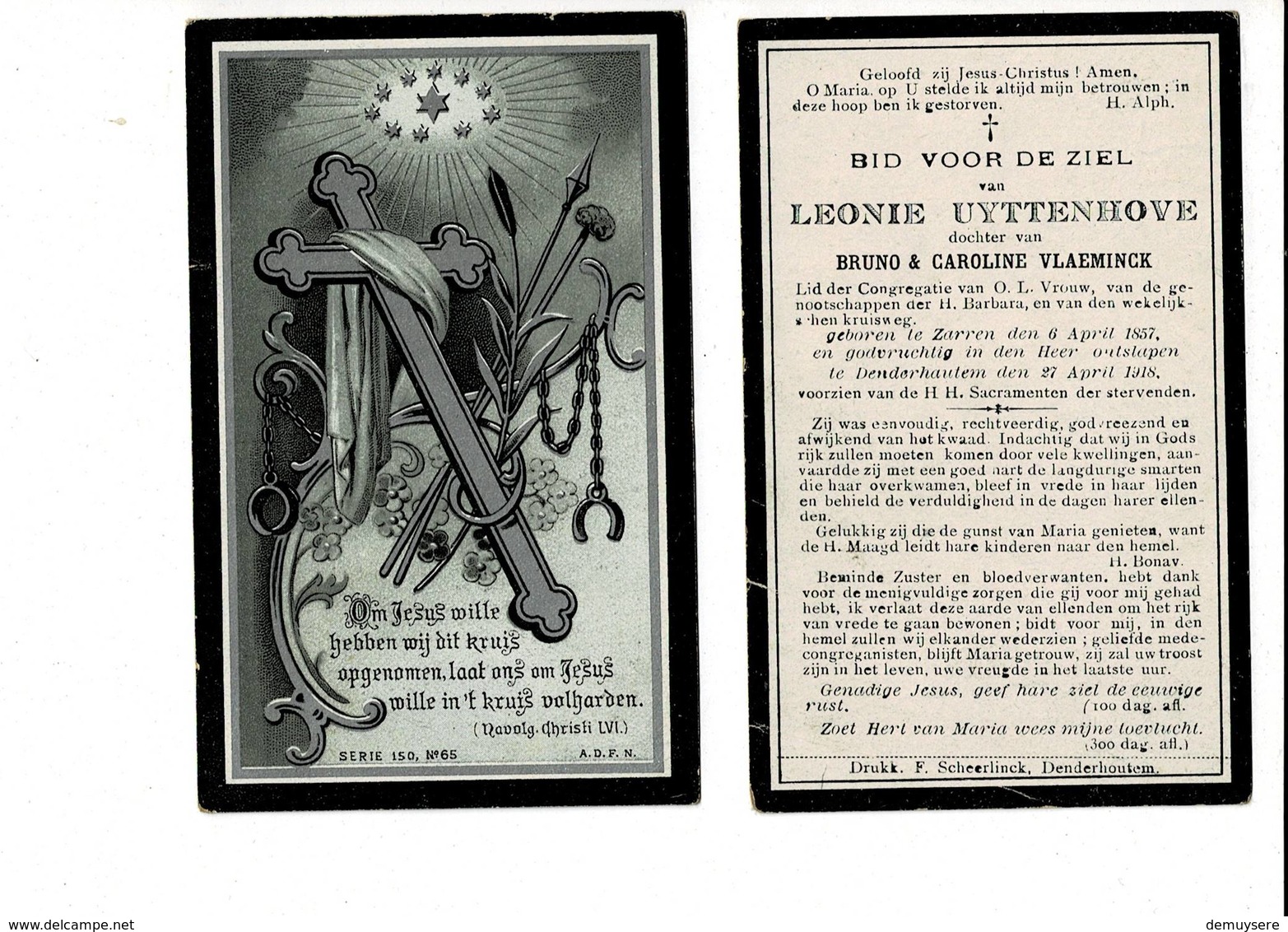 DP 8014 - LEONIE UYTTENHOVE - ZARREN 1857 + DENDERHAUTEM 1918 - Images Religieuses