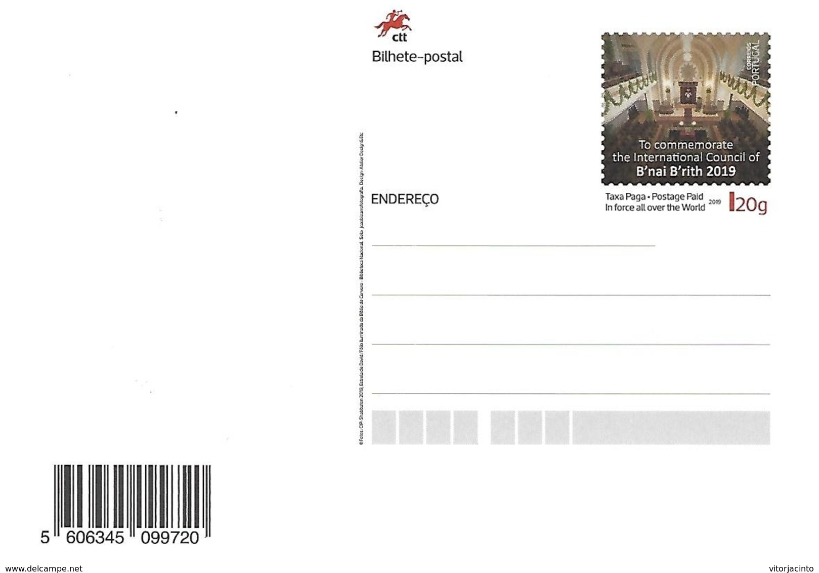 PORTUGAL - Entier Postaux I20g - To Commemorate The International Council Of B'nai B'rith 2019 - Autres & Non Classés