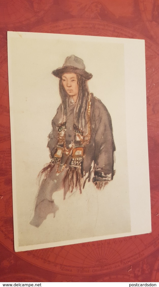 China. Tibet. Native People  - Young  Woman - Old Postcard 1950s - Tíbet