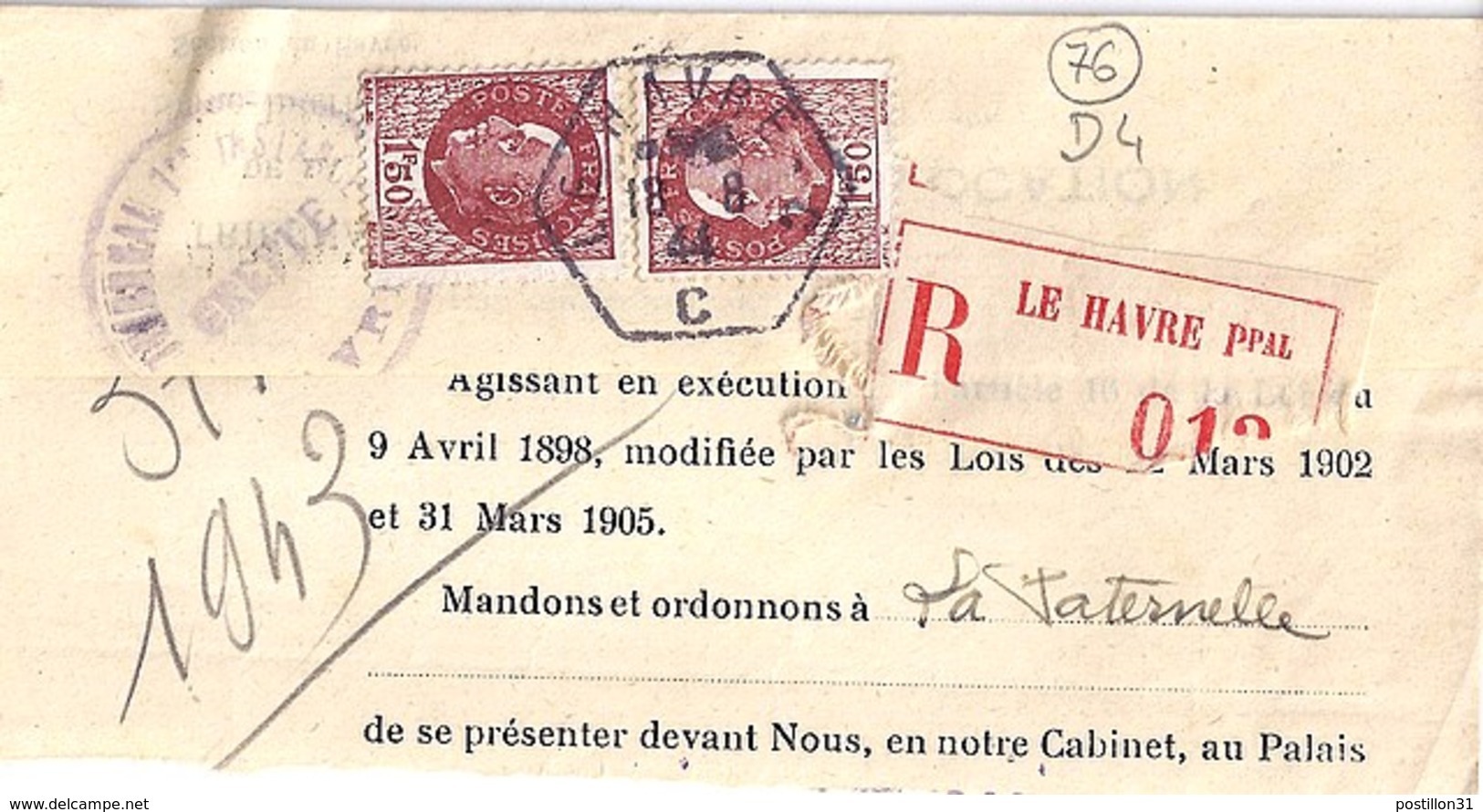 76 - SEINE MARITIME - LE HAVRE - TàD De Type D4 DE 1944 - Manual Postmarks