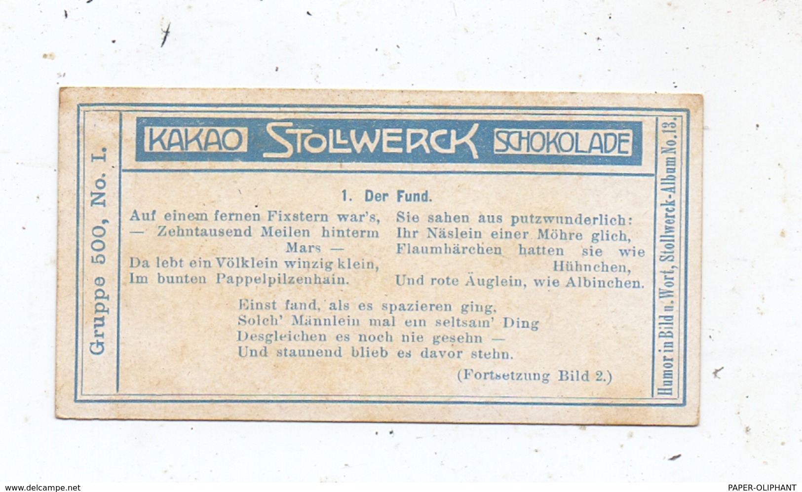 STOLLWERCK , Serie 500, No. 1, "Der Fund" - Stollwerck