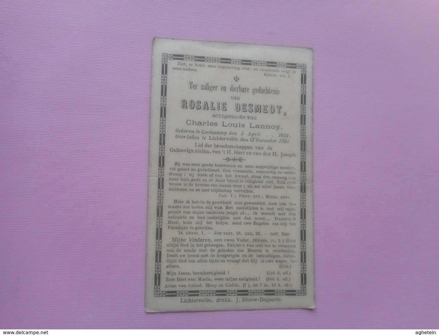 D.P.-ROSALIE DESMEDT °COOLSCAMP 5-4-1818+LICHTERVELDE 13-12-1891 - Religion & Esotérisme