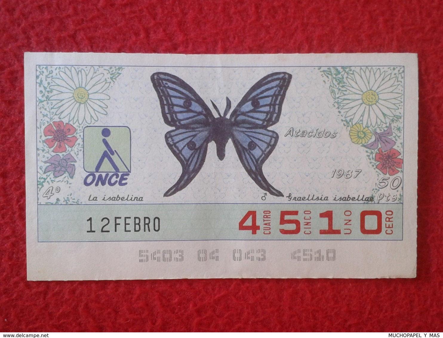 CUPÓN DE LA ONCE LOTERIE LOTTERY CIEGOS SPAIN LOTERÍA BLIND ESPAÑA ESPAGNE 1987 MARIPOSA BUTTERFLY PAPILLON ATACIDOS VER - Billetes De Lotería
