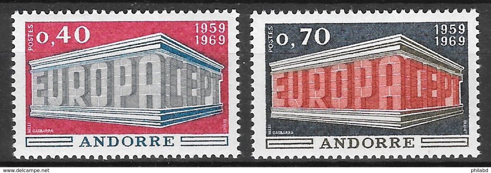 Andorre Français N°194 & 195 0,40c & 0,70c (Europa) 1969 ** - Unused Stamps