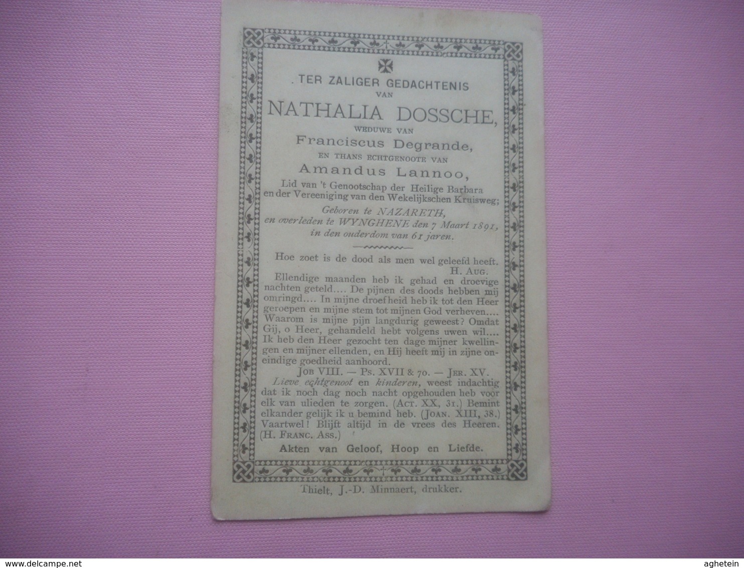 D.P.-NATHALIA DOSSCHE °NAZARETH +WIJNGHENE 7-3-1891-61 JAREN - Religion & Esotérisme