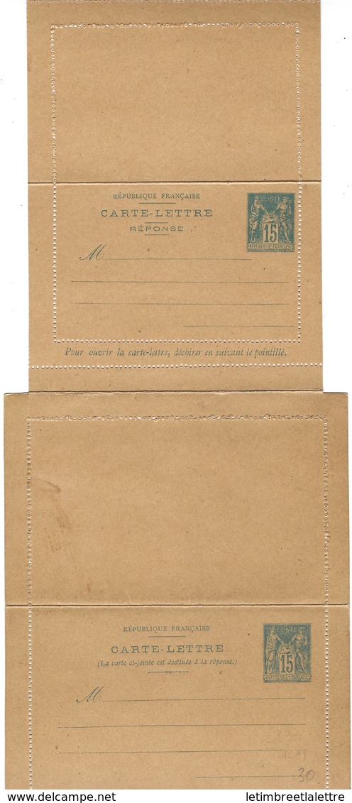 France, Entier Postal, Carte Lettre Avec Réponse Payée, Carton Chamois, 130 Mn X 80 Mn ( 15 Centimes Sage ) - Cartes-lettres
