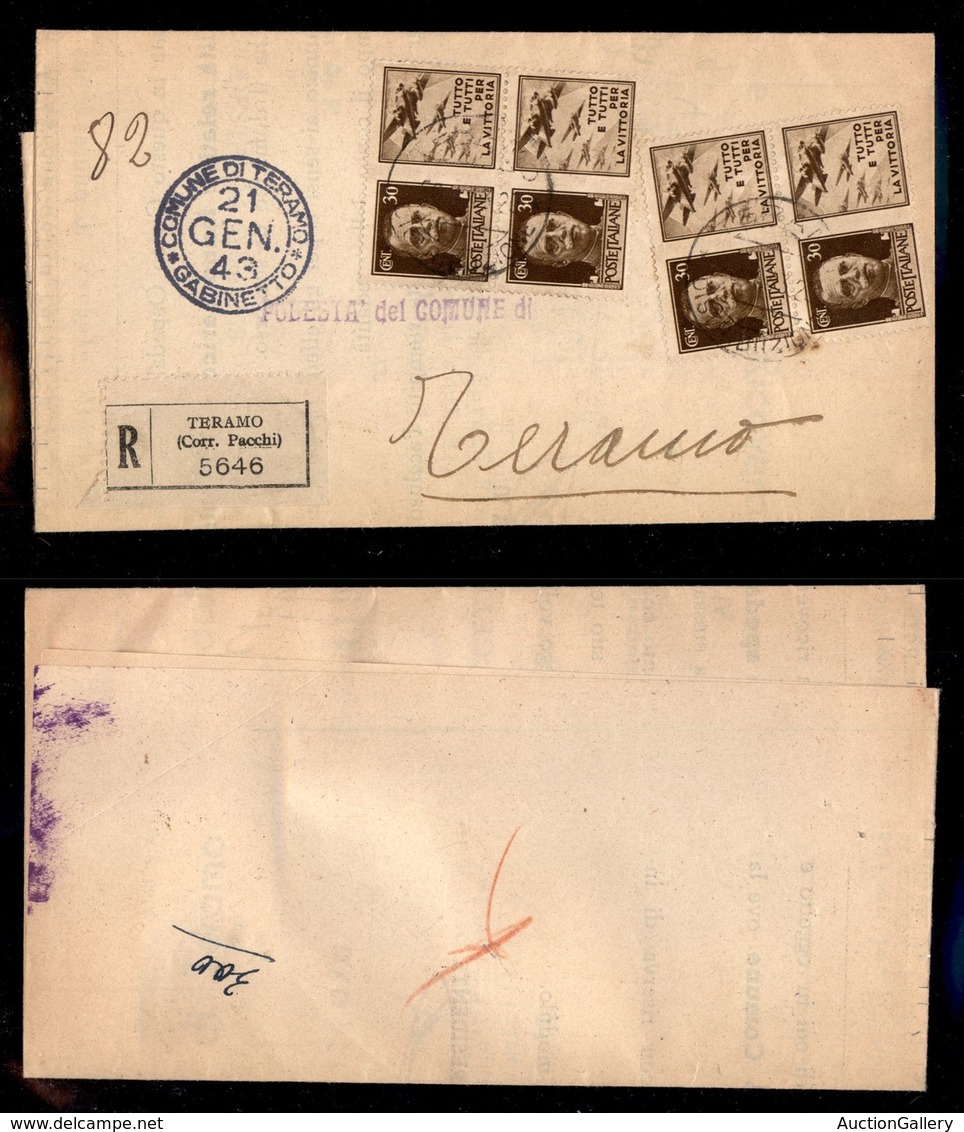 REGNO - 30 Cent Aviazione (7-Propaganda) - Due Coppie Su Piego Raccomandato Per Città - Teramo 21.1.43 - Other & Unclassified