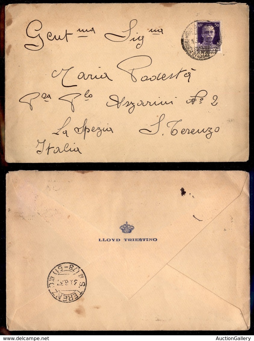 REGNO - Piroscafo Postale Italiano Giulio Cesare - 50 Cent (251) Su Busta Per La Spezia Del 18.6.37 - Sonstige & Ohne Zuordnung