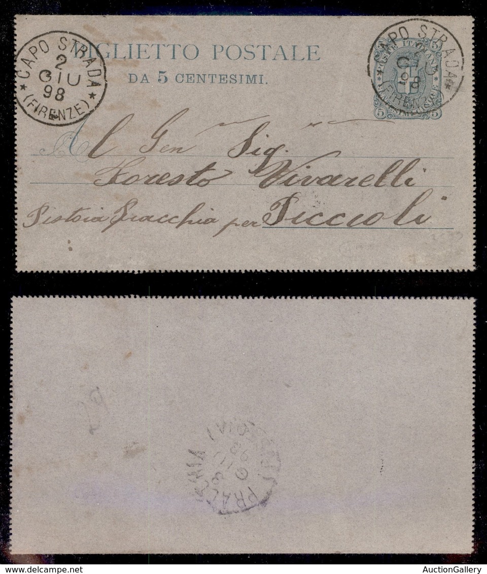 REGNO - Capo Strada (Firenze) - Biglietto Postale Da 5 Cent Per Peccioli Del 2.6.98 - Autres & Non Classés