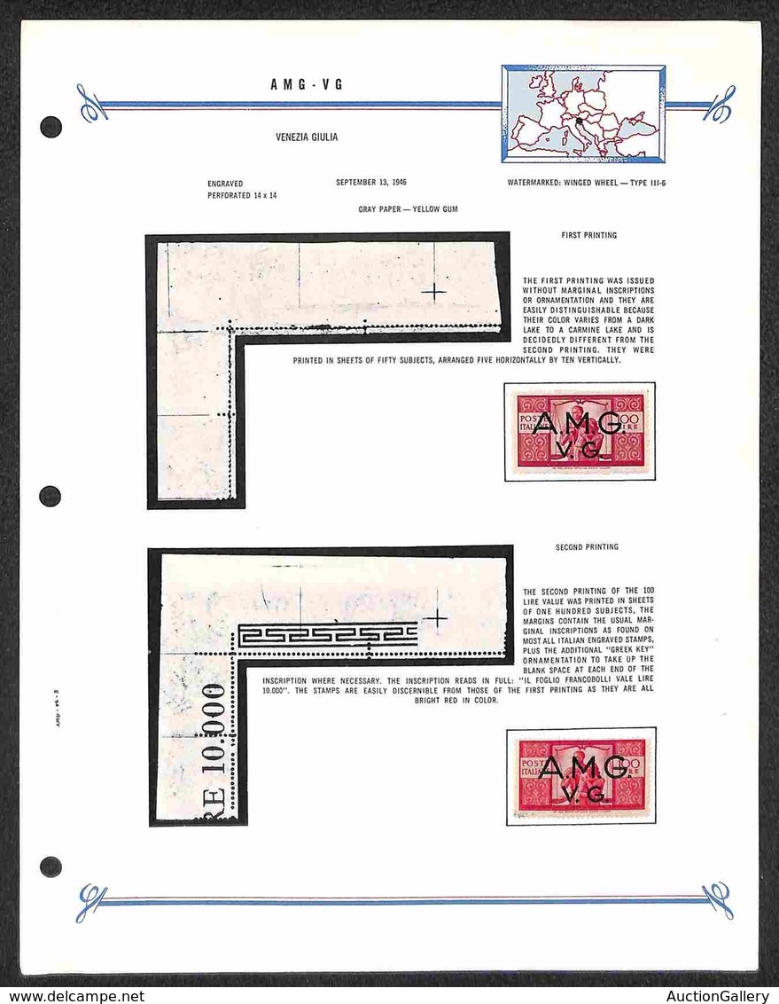 TRIESTE AMG VG - 1946 - 100 Lire (21 + 21a) - Montati Con Linguella Su Pagina Illustrativa Dell'emissione - Gomma Origin - Otros & Sin Clasificación