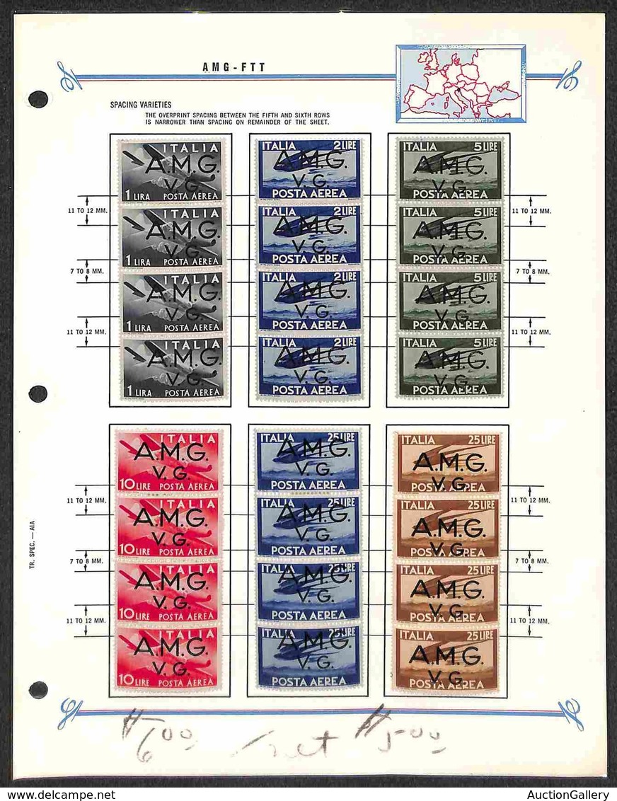 TRIESTE AMG VG - 1946/1947 - Posta Aerea (2/7) - 6 Valori In Strisce Verticali Di 4 Con Diverse Spaziature - Montati Con - Altri & Non Classificati