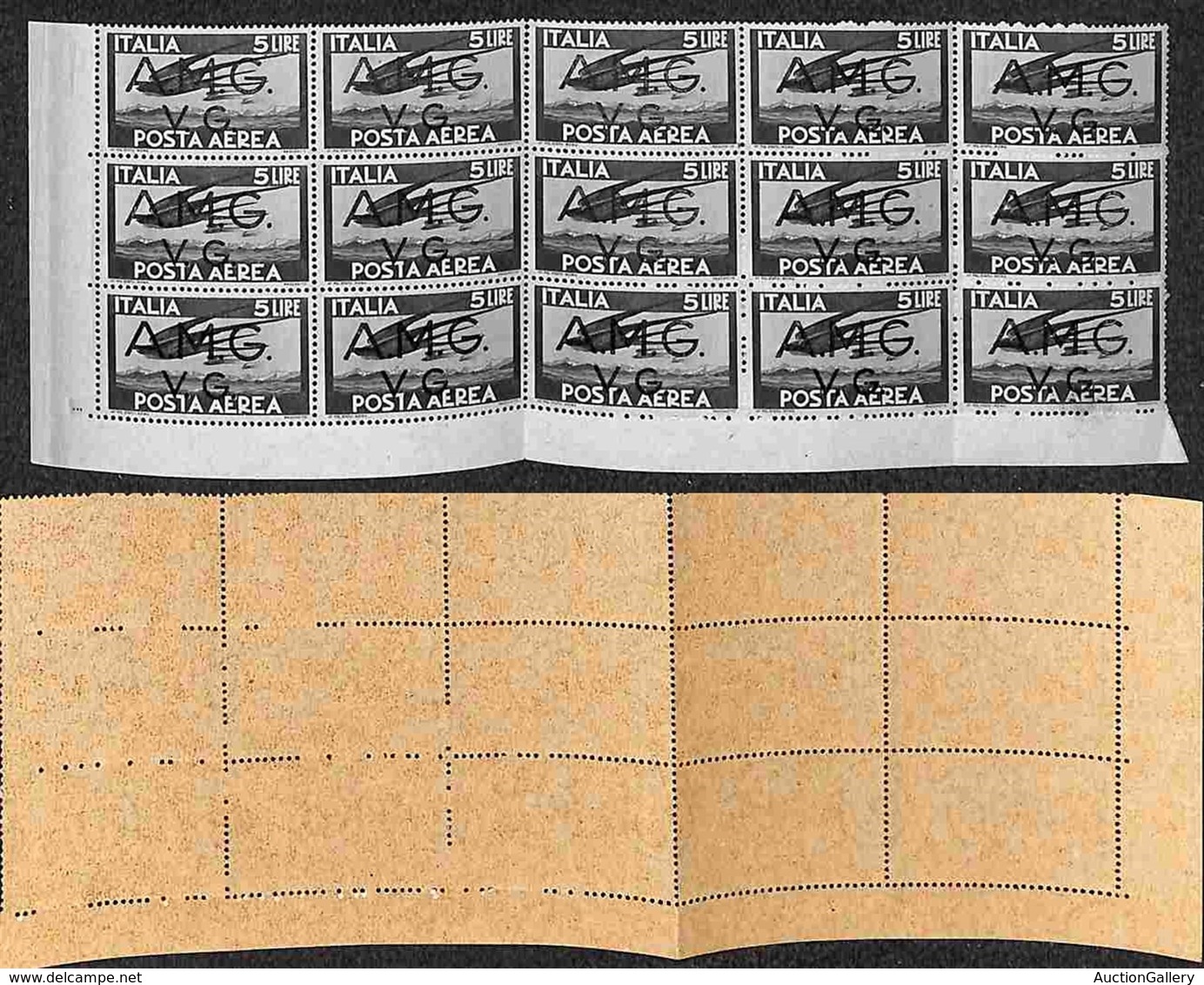 TRIESTE AMG VG - 1947 - 5 Lire (4 - Aerea) - Blocco Angolare Di 15 - Gomma Integra (53+) - Otros & Sin Clasificación