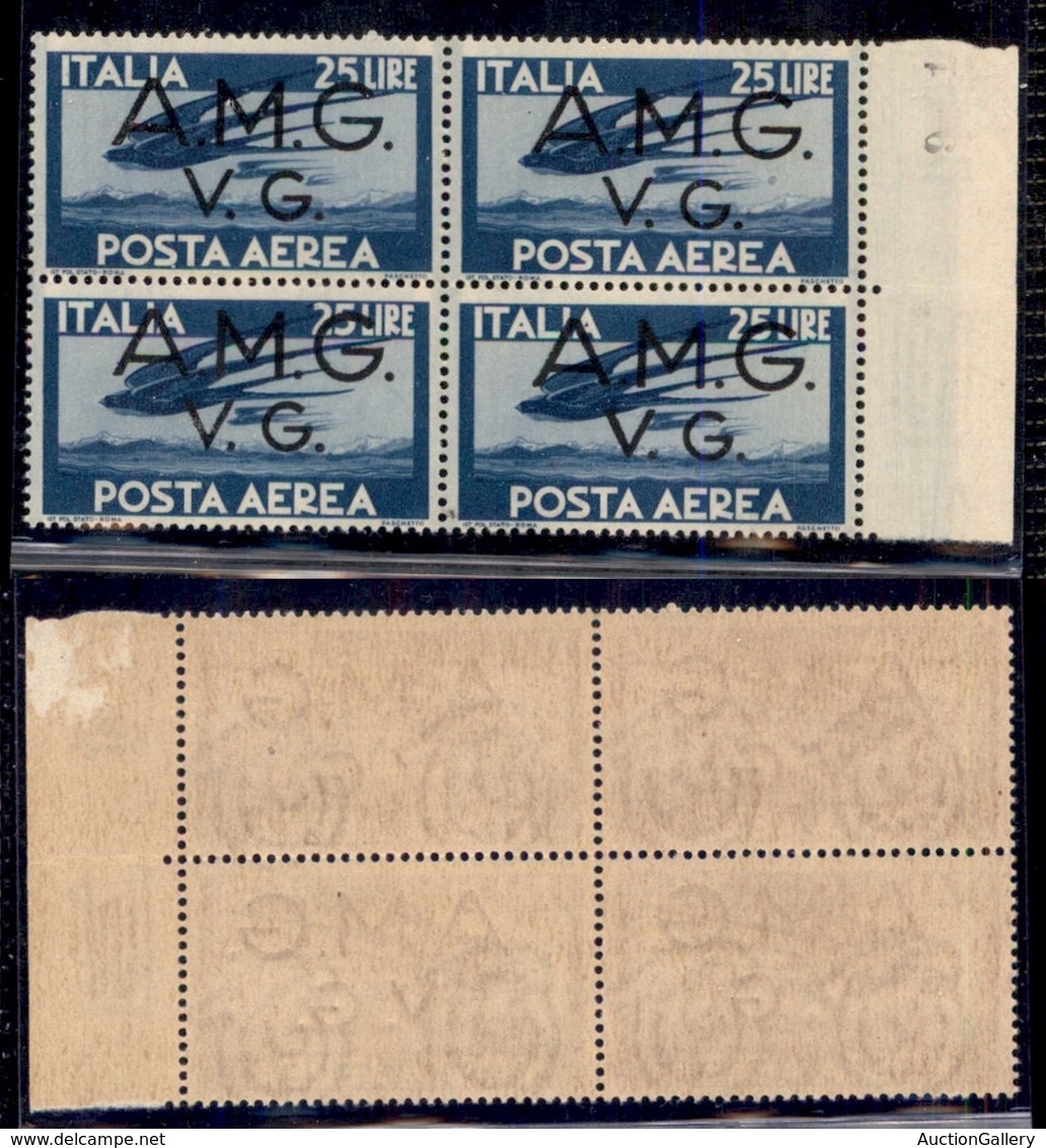 TRIESTE AMG VG - 1946 - 25 Lire (6 - Aerea) - Quartina Bordo Foglio - Gomma Integra - Other & Unclassified