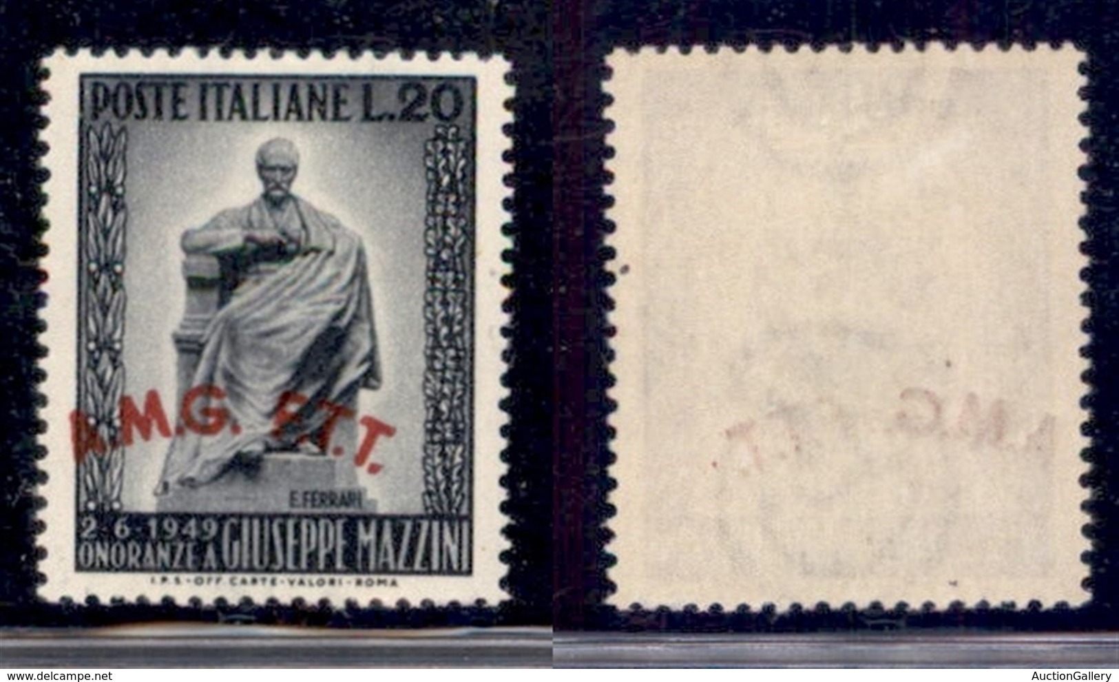 TRIESTE AMG FTT - 1949 - 20 Lire Mazzini (47a) - Soprastampa A Sinistra - Gomma Integra (160) - Autres & Non Classés