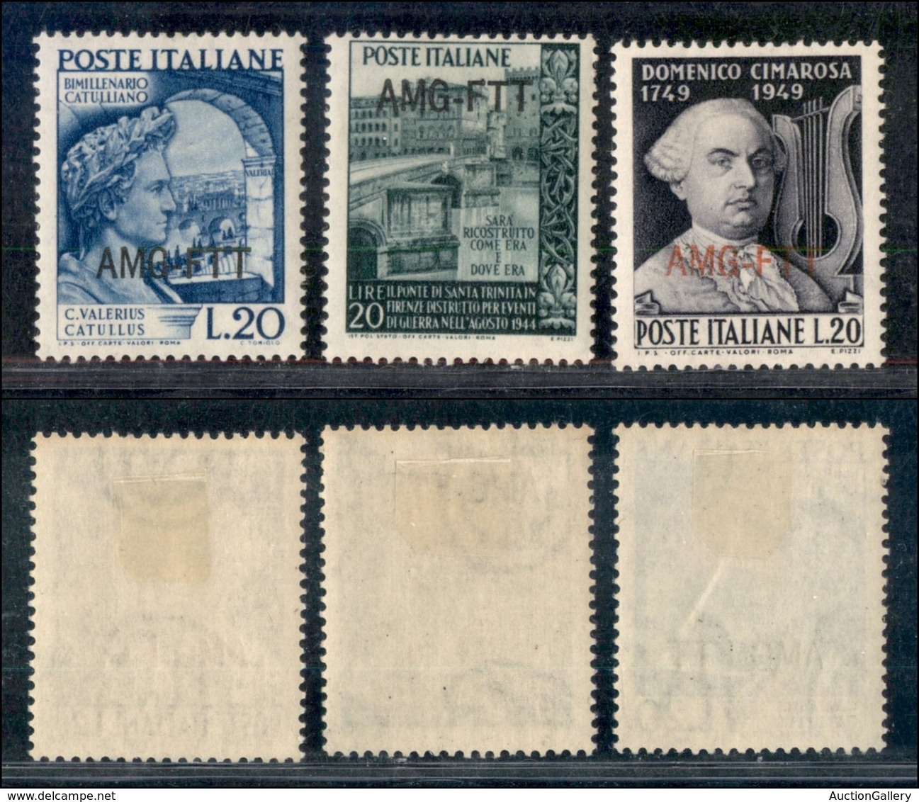 TRIESTE AMG FTT - 1949 - 20 Lire (54/55 + 68) - 3 Valori - Gomma Originale - Other & Unclassified