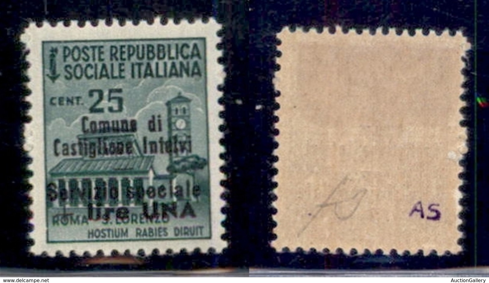 EMISSIONI LOCALI - Castglione D'Intelvi - 1945 - 1 Lira Su 25 Cent (7) - Gomma Originale (50) - Altri & Non Classificati