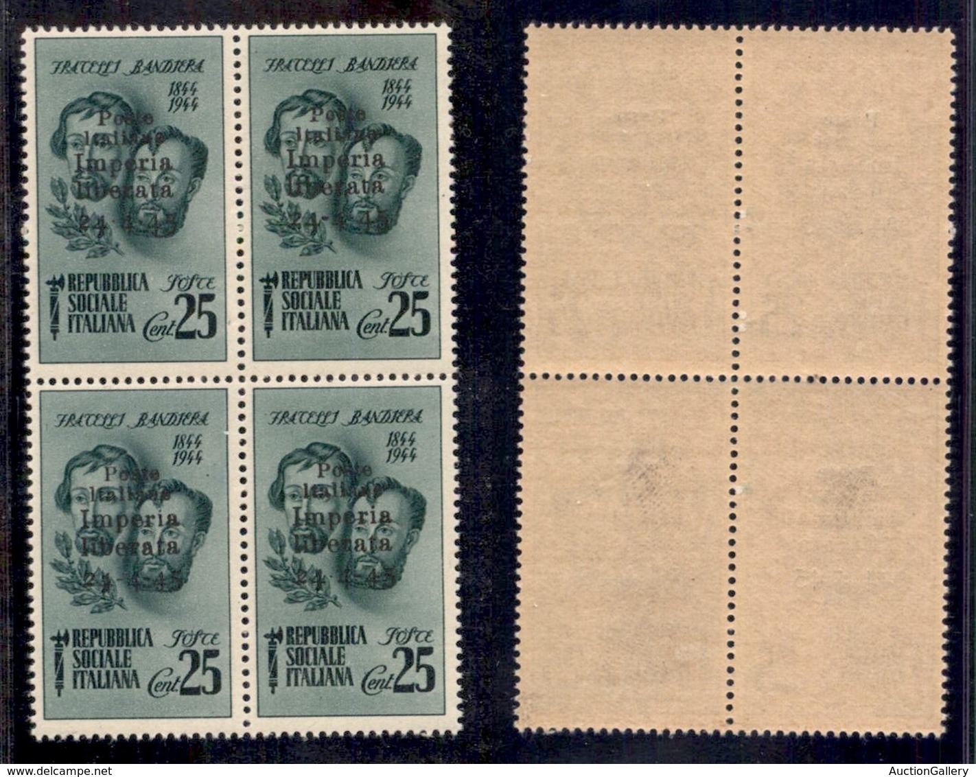 C.L.N. - Imperia - 1945 - 25 Cent Bandiera (13) In Quartina - Gomma Integra (60) - Autres & Non Classés